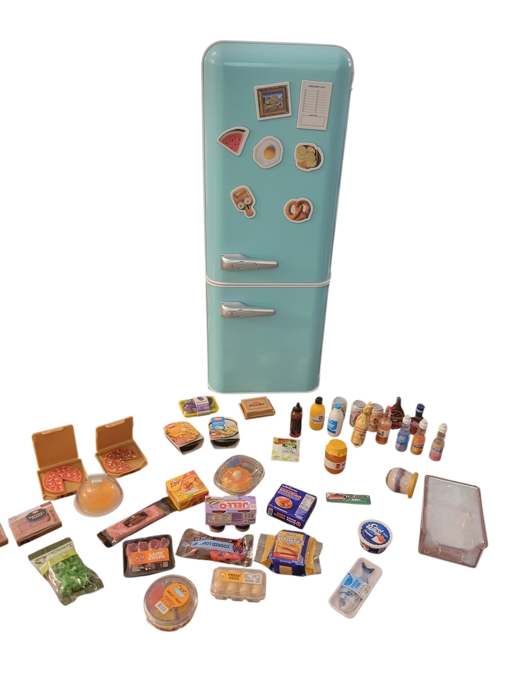 Mini Brands Light Blue Kids Retro Refrigerator Playset with Toy Food Accessories